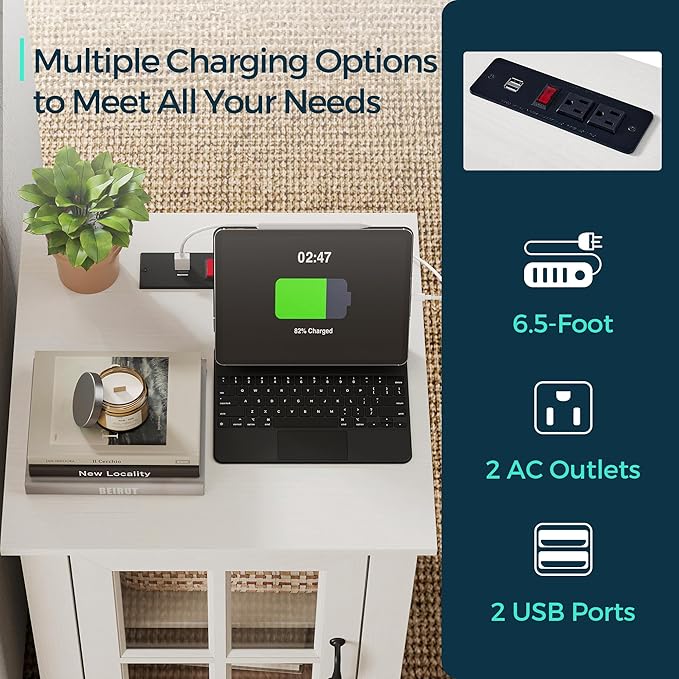 LINSY HOME End Table with Charging Station, Modern Side Table with Storage - Image 5