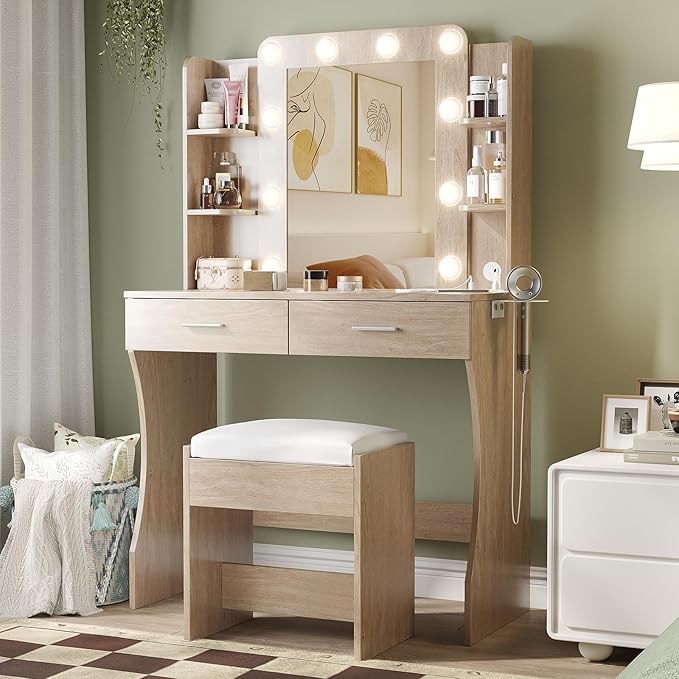 Vabches Vanity Desk with Mirror and Lights, Makeup Vanity Table with Charging - Image 7