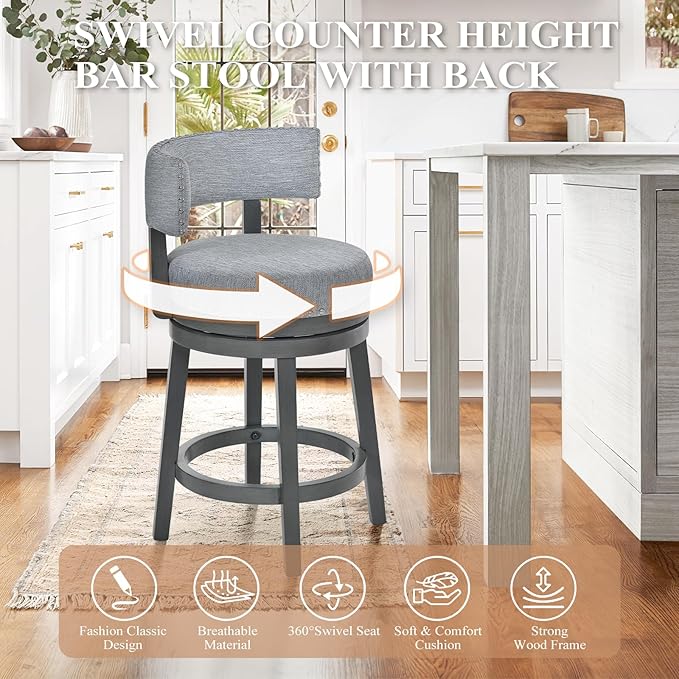 COLAMY Swivel Counter Height Bar Stools Set of 3, 25 Inch Modern Upholstered - Image 6