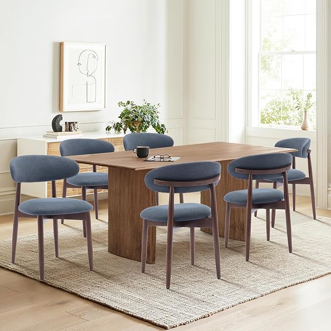 COLAMY Wooden Dining Chairs Set of 6, Modern Fabric Upholstered Dining Room by COLAMYINC