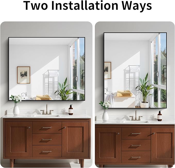 KOCUUY Black Bathroom Mirror, Living Room, Hang Horizontal/Vertical - Image 6