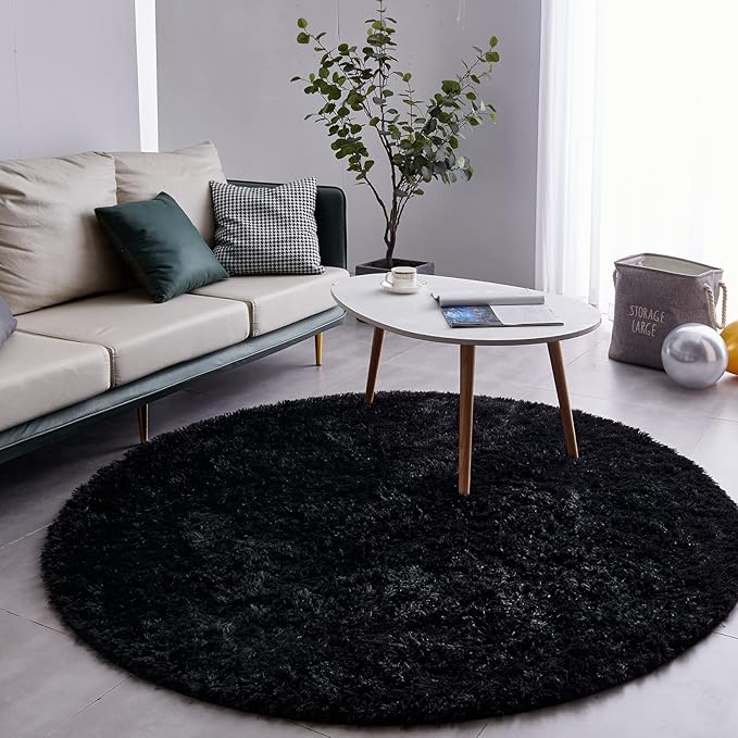 FJZFING Black Round Rug Ultra-Soft Plush Modern 6x6 Circle Area Rug - Image 3