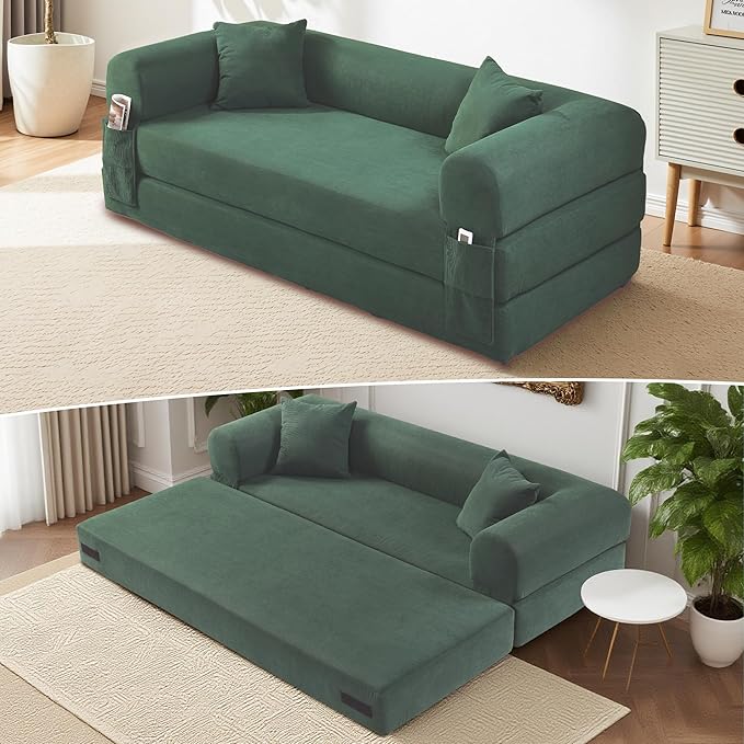 80" Convertible Sofa Bed, Corduroy Deep Seat Folding Pull Out Couch by Cleanthewayyouwant