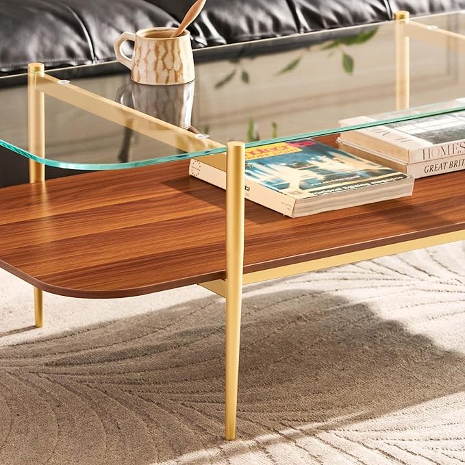 AGV LIGHTING Tadio Large Glass Coffee Table, Mid-Century Modern Coffee Table - Image 5