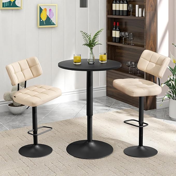 Furniliving Modern Bar Stools Set of 2 Faux Leather, Upholstered Swivel - Image 8