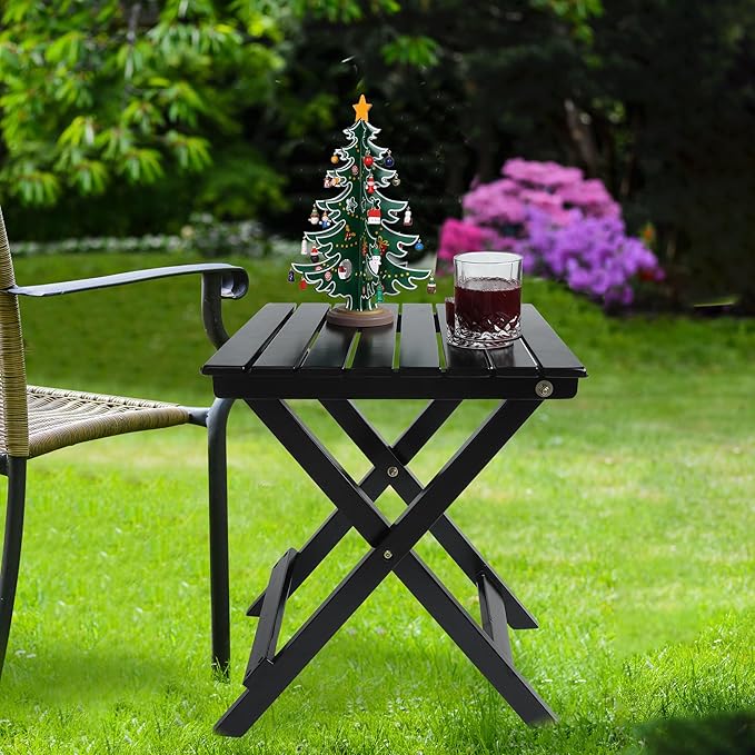 Outdoor Patio Side Table Set of 2 Small Wood End Square Table Folding Coffee - Image 6