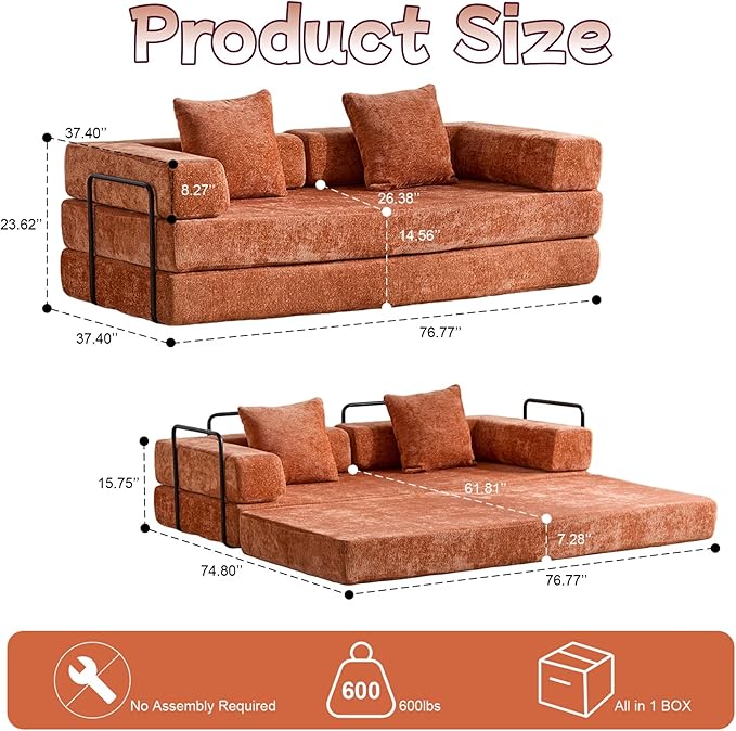 Convertible Sofa Bed, Compression Futon Sofa - Image 3