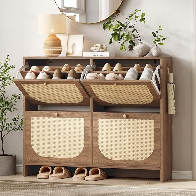 Nicetree Shoe Cabinet Storage for Entryway, Farmhouse Slim Shoe Organizers by Nicetree