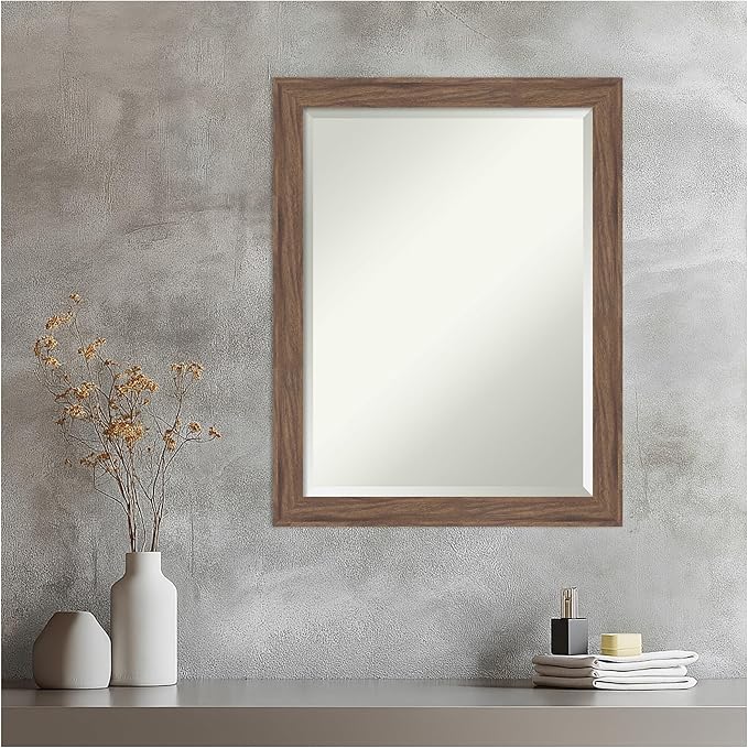 Amanti Art Brown Wall Mirror 27x21 Pia Medium Brown Narrow Rectangle Bathroom - Image 6