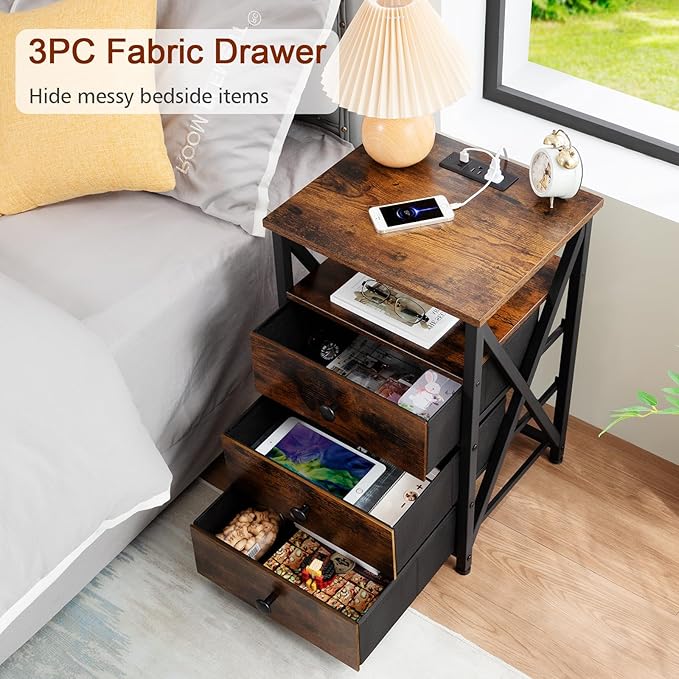 AMHANCIBLE LED Nightstand with Charging Station, Smart End Side Table with USB - Image 4