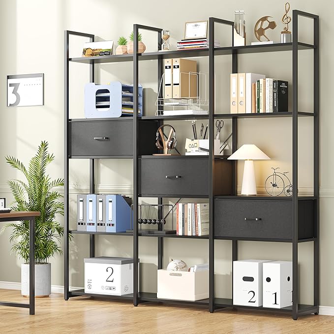 73.6" Tall Bookshelf with 3 Drawers and 16 Storage Shelves, Industrial Bookcase - Image 9