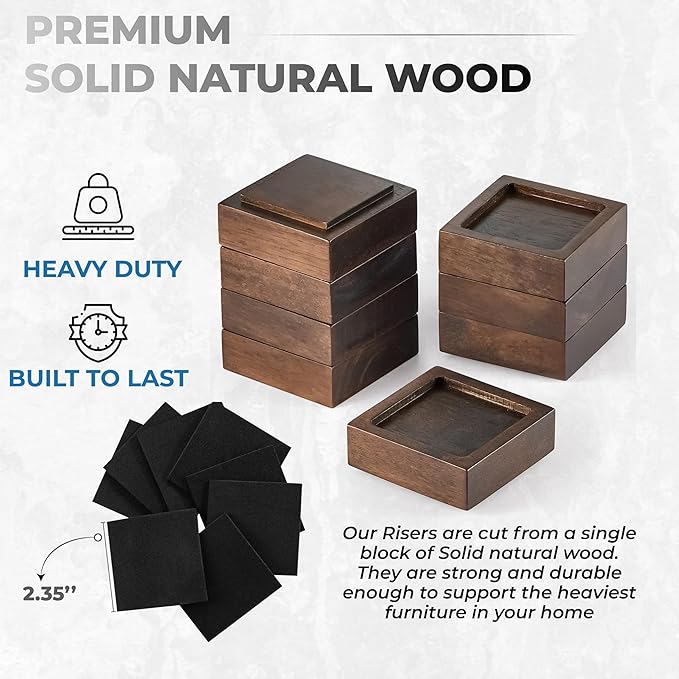 FASONLA Bed Risers, Furniture Risers Lifts Height 1", Solid Natural Wood Risers - Image 4