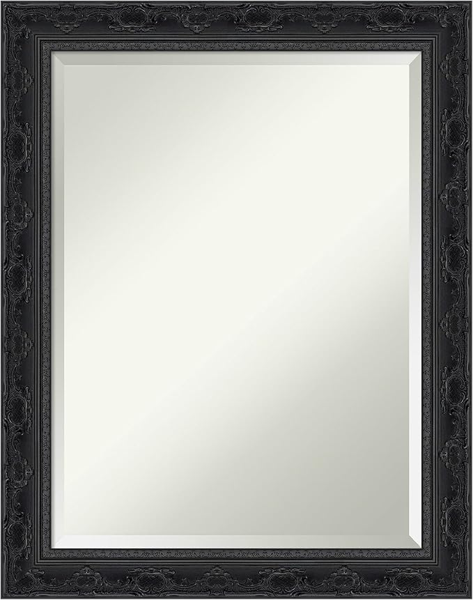 Amanti Art Bathroom Mirror for Over Sink, 29x23 Filigree Gloss Black Rectangle by AmantiArt