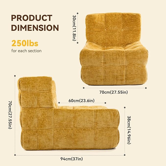 Bean Bag Chair, Soft Chenille Pre-Filled Lazy Chair Floor Sofa Bean Bag Chair - Image 2