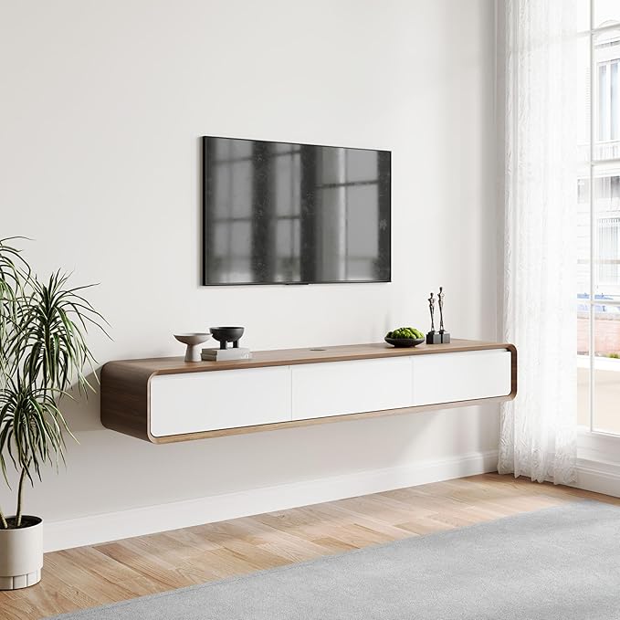 POVISON Fully-Assembled Minimalist Floating TV Stand, Modern Wall-Mounted by POVISON