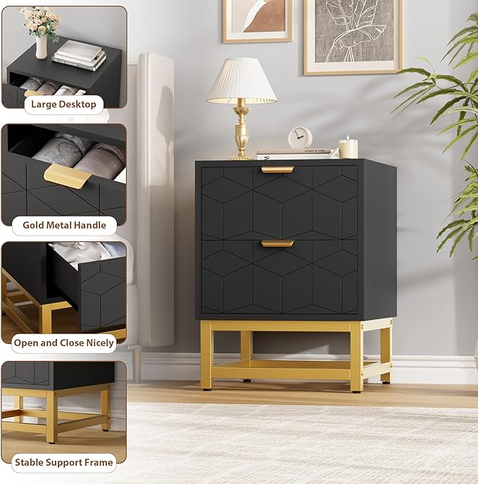 GAOMON Black 2 Drawer Dresser, Small Dresser＆Chest of Drawers, Modern Nightstand - Image 6