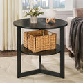 Large Round End Table with Storage Shelf, Rustic Beside Tables with Umbrella Top by MODERION-YourHomeSoulMate