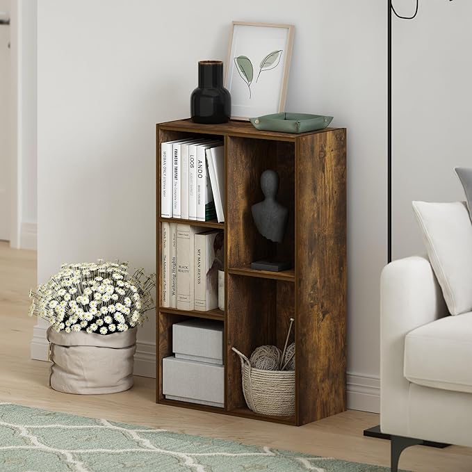 Furinno Luder 5-Cube Open Shelf Bookcase, Amber Pine - Image 2