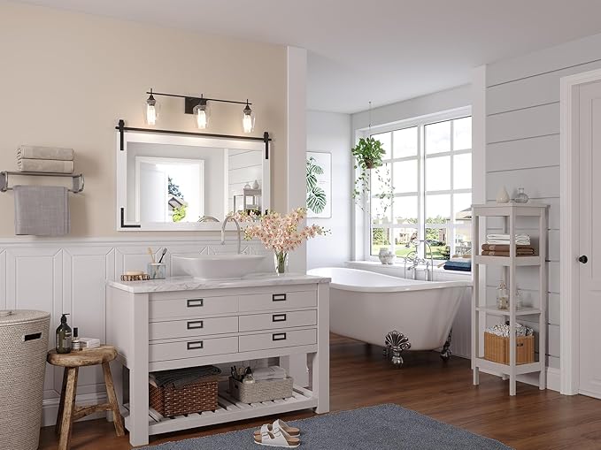 Farmhouse Mirror for Bathroom, Rectangle Barn Door Vanity Mirrors for Wall - Image 2
