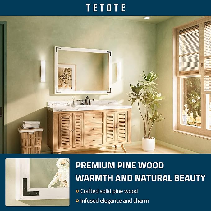 TETOTE 40 x 30 White Wood Framed Mirror - Image 2