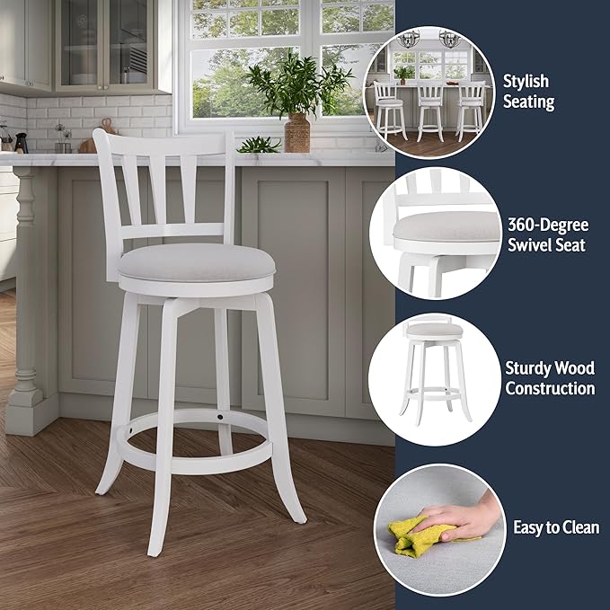 HILLSDALE Presque ISLE Wood Counter Height Swivel Stool White - Image 4
