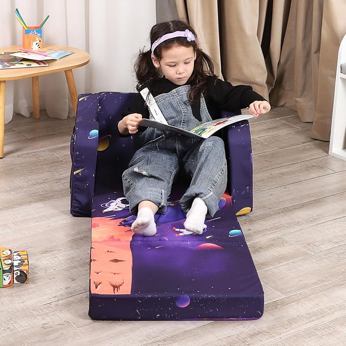 Astronaut Kids Sofa, 2-in-1 Kids Couch Fold Out, Convertible Sofa to Bed - Image 5
