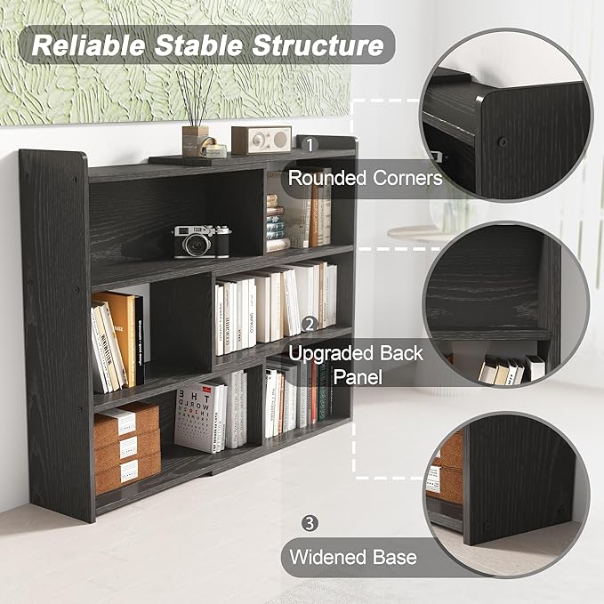 Open Shelf Low Bookcase, Wooden 4-Tier Floor Standing Expandable 25-47 inch - Image 7