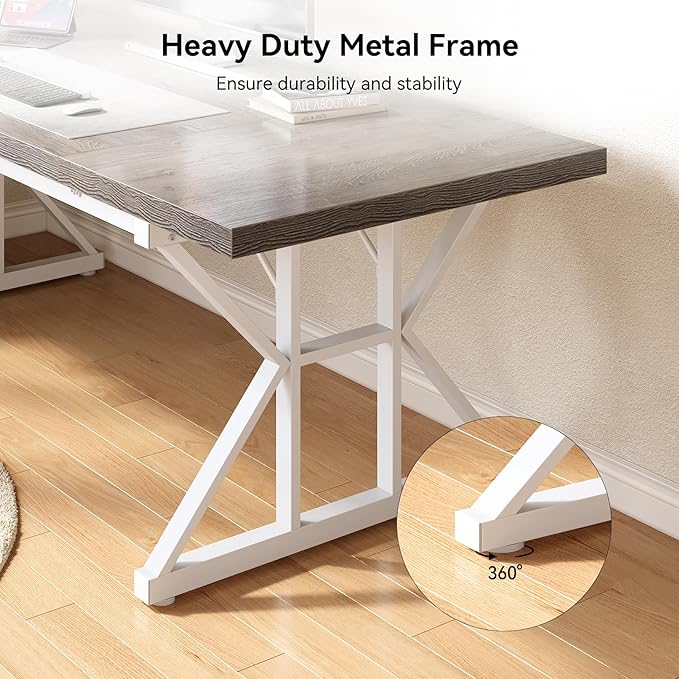 LITTLE TREE 70.8-Inch Large Executive Desk, Modern Computer Office Desk - Image 8