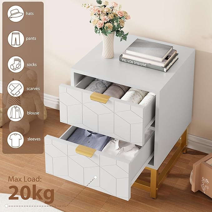 GAOMON White 2 Drawer Dresser, Small Dresser＆Chest of Drawers, Modern Nightstand - Image 5