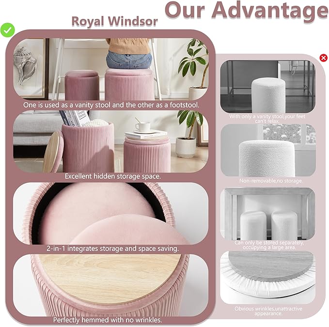 Round Ottoman with Storage Set of 2, Vanity Stool with Storage - Image 7