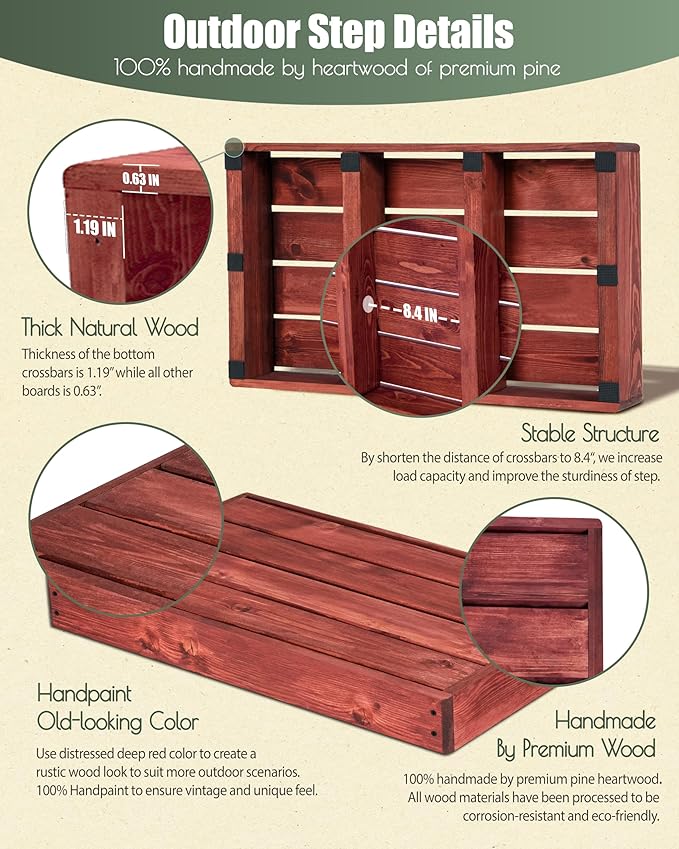 3.5"/6" Heightable Wooden Outdoor Step, 100% Heartwood Step Stools - Image 5