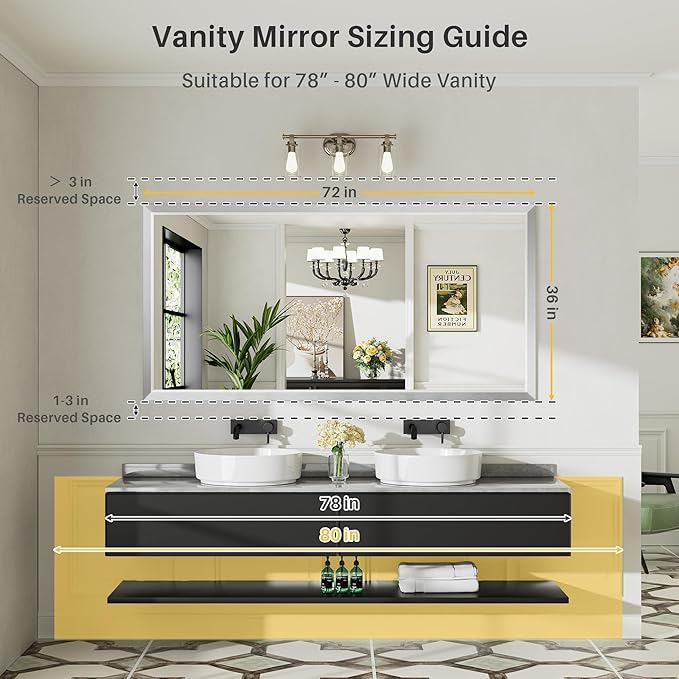 72x36 Inch Silver Bathroom Mirror - Image 2