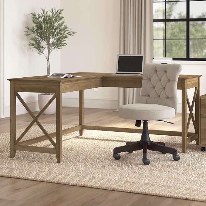 Bush Furniture Key West 60W Modern Farmhouse L Shaped Desk in Reclaimed Pine | - Image 2