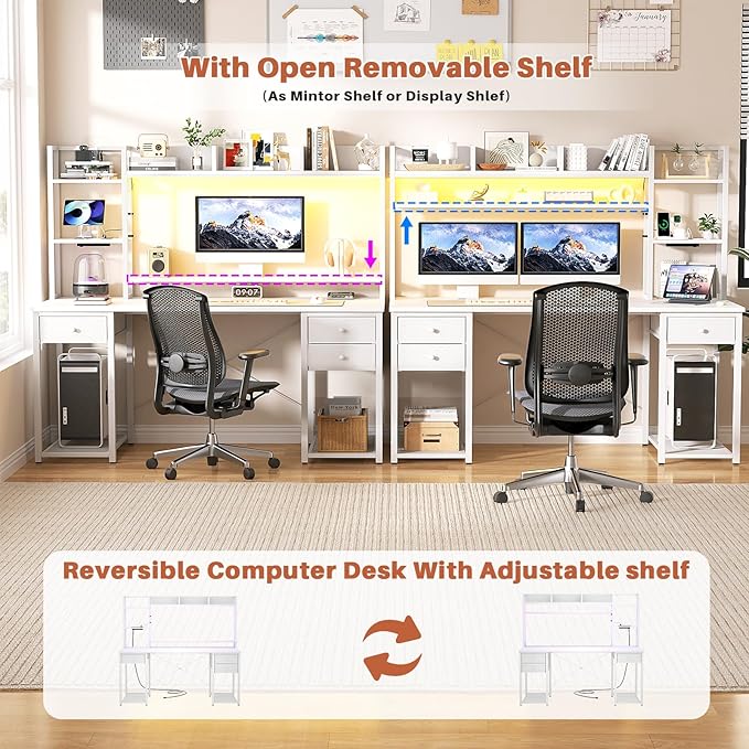 Aheaplus LED Gaming Desk with Hutch, 55.2" Workstation - Image 5