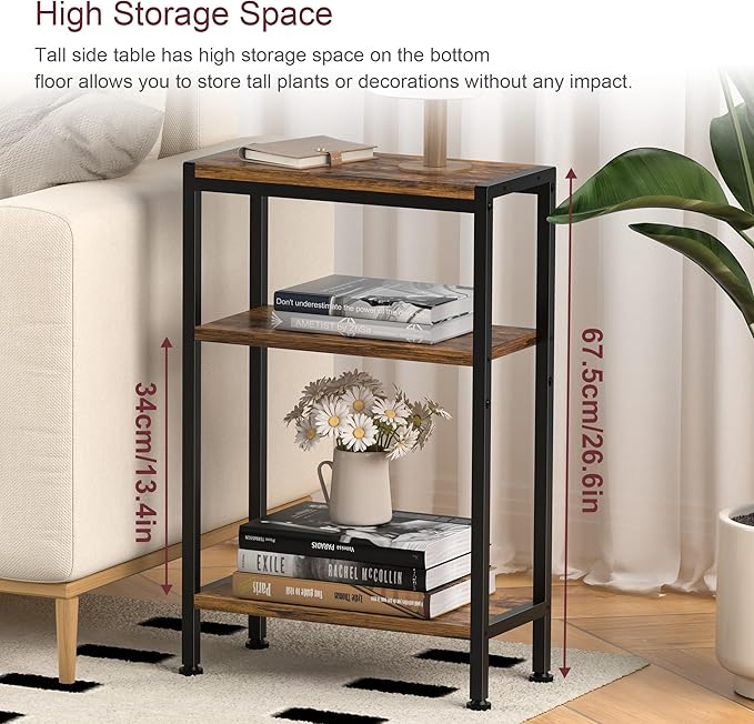 Narrow Side Table for Small Space, 3-Tier Small End Table - Image 3
