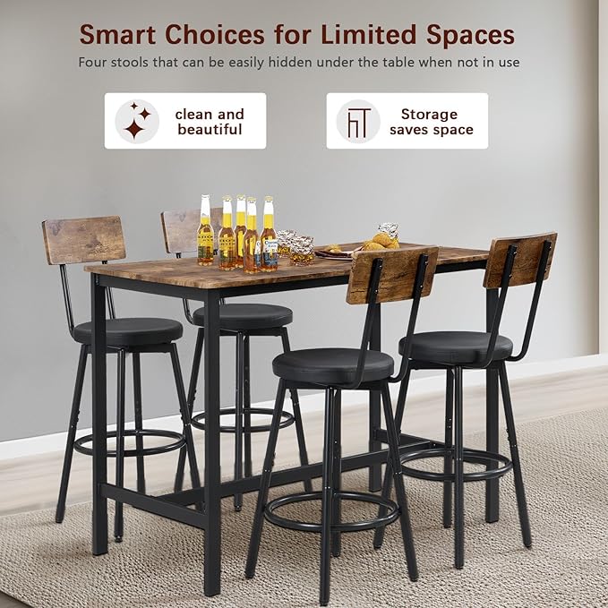 Tatub Bar Table and Chairs Set of 4, 5 Piece Counter Height High Breakfast - Image 5