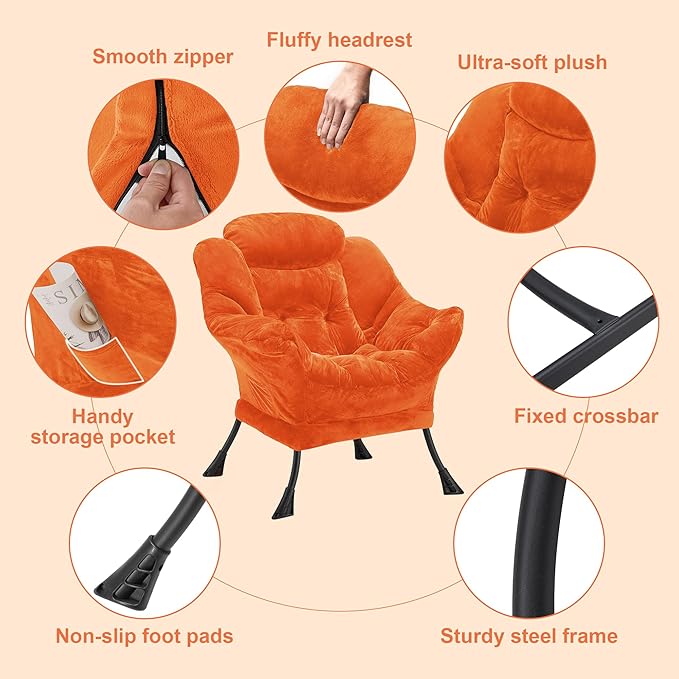 Fabric Lazy Chair for Adults, Oversized Upholstered Sofa Chair, Plush Comfy - Image 5