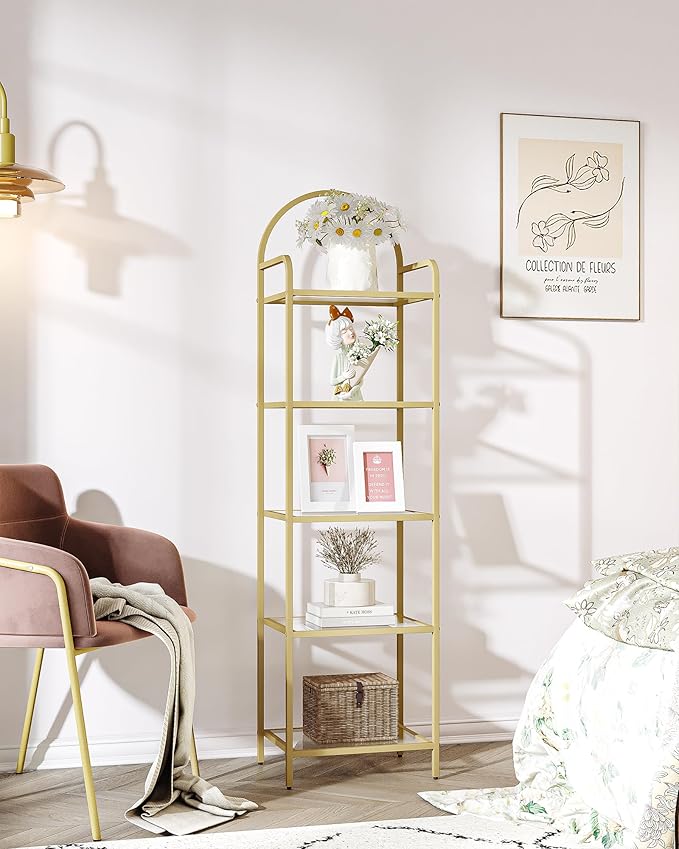 Bookcase Bookshelf, Tempered Glass Bookshelves, Slim Shelving Unit - Image 9