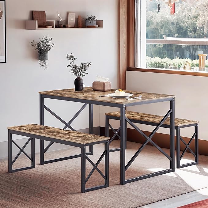 VECELO Kitchen Table with 2 Benches by VECELO