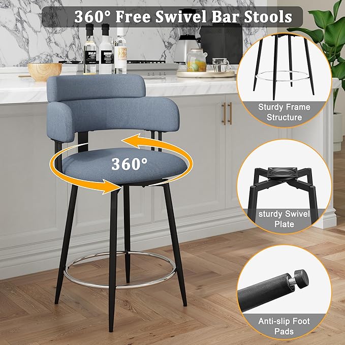 Swivel Bar Stools Set of 2, Counter Height Bar Stools - Image 5