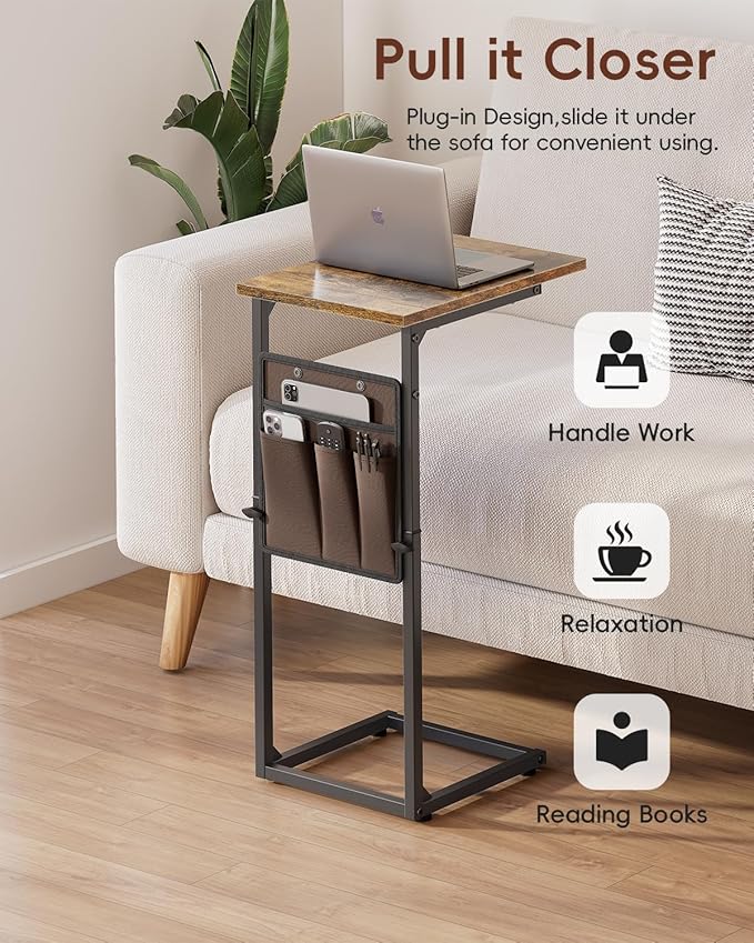 Vagusicc C Shaped End Table, Adjustable Height Sofa Table Small Couch Side - Image 7