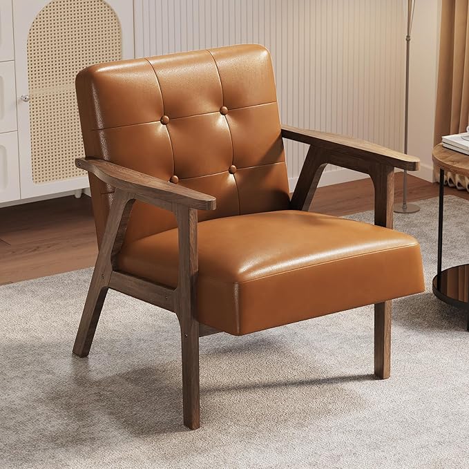 Casaottima PU Leather Accent Chair Mid Century Comfy Cozy Chair - Image 9