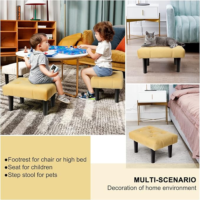 HOUCHICS Small Footstool Ottoman, Velvet Soft Footrest Ottoman - Image 5