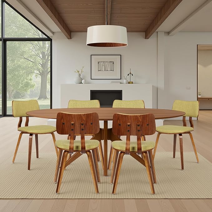 Armen Living Jaguar Mid-Century Dining Chair in Walnut Wood and Green Fabric by ArmenLiving