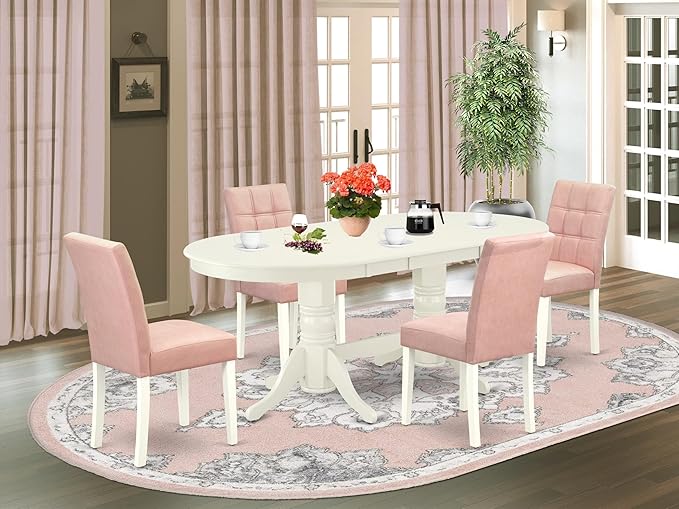 East West Furniture VAAS5-LWH-42 5 Piece Mid-Century Dining Table Set Includes - Image 2
