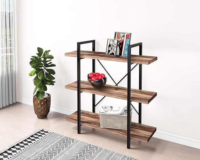 45MinST 3-Tier Vintage Industrial Style Bookcase/Metal and Wood Bookshelf - Image 6