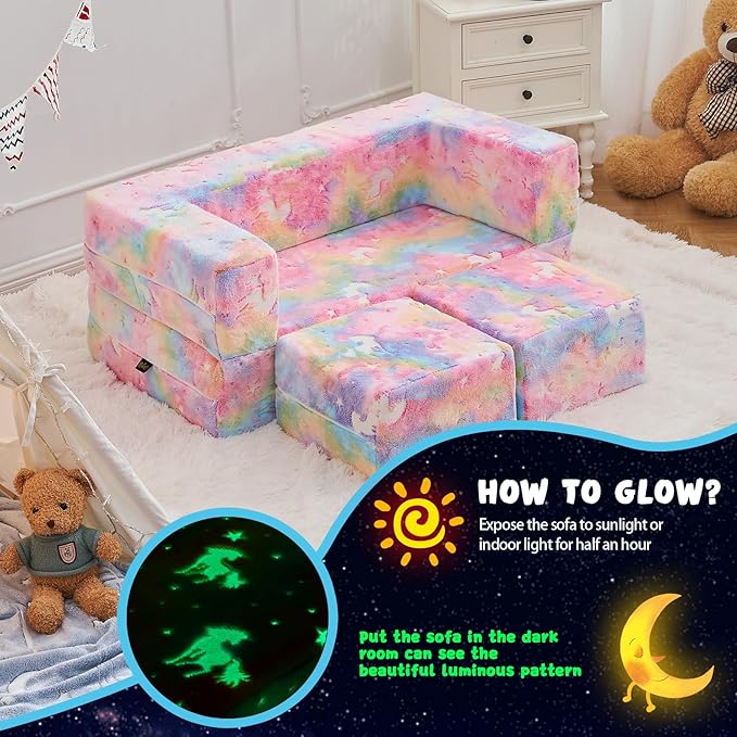 Modular Kids Couch, Glow in The Dark Sofa 3 in 1 Fold Out Kids Sofa - Image 4
