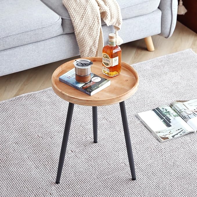 LITA Log Desktop Round Side End Table, Indoor Outdoor Wooden Tray Nightstand - Image 9