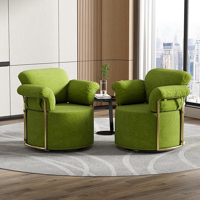 KEIKI Modern Comfy Swivel Accent Reading Chair, 360°Round Upholstered Barrel - Image 3