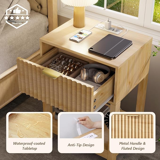 Night Stand Set 2, Fluted Nightstand - Image 3